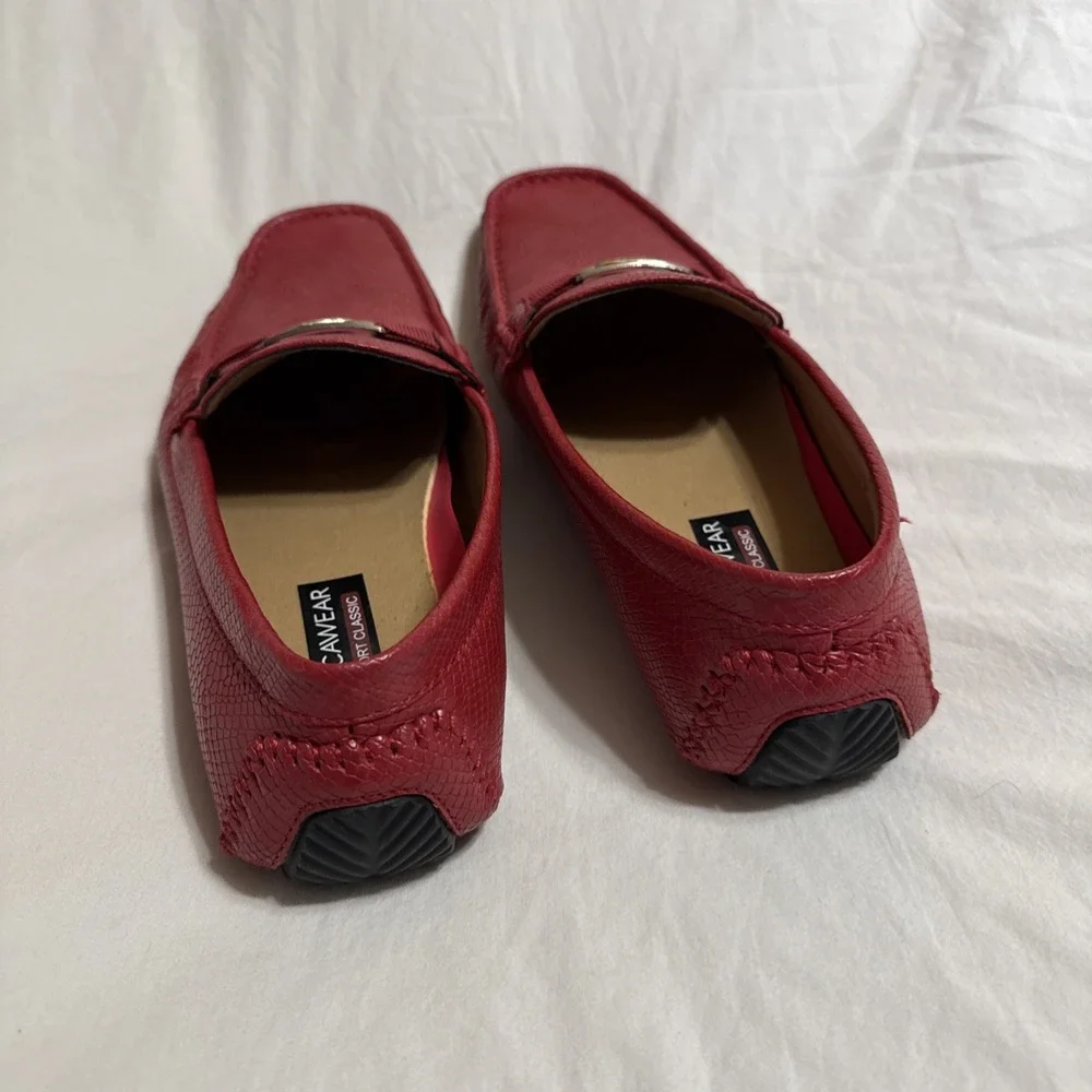 Rocawear Men's Red Faux Python Skin Driving Loafers Gold Buckle Size 10
